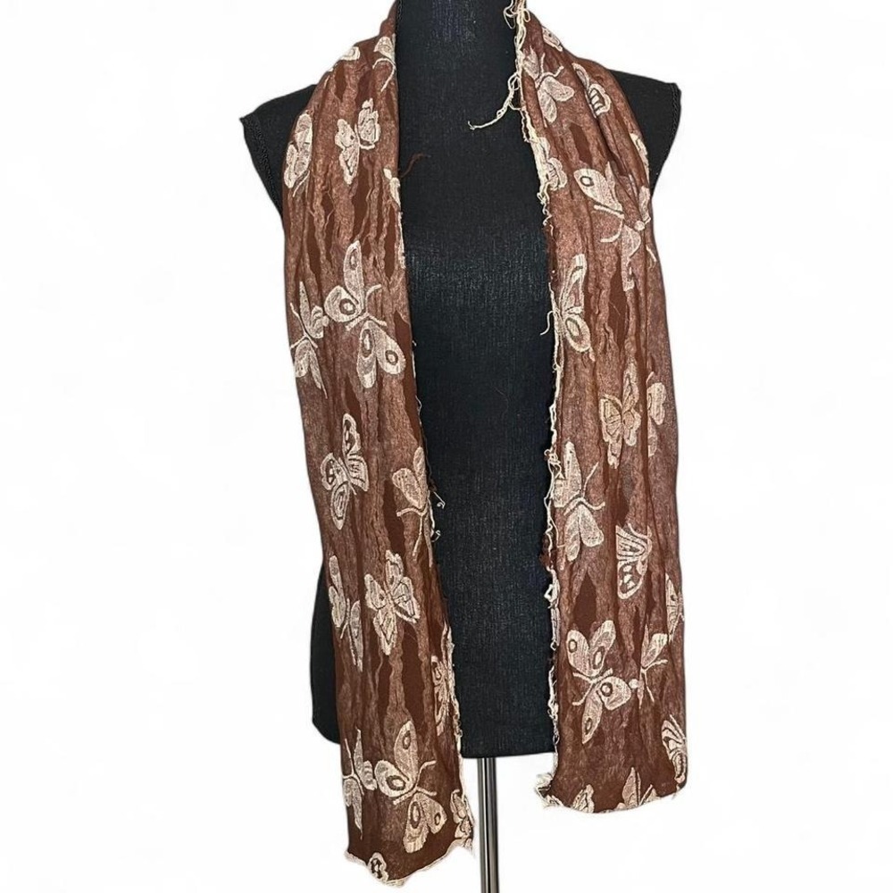Brown butterfly scarf with frayed edges